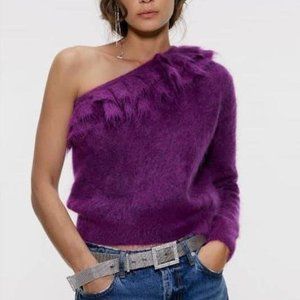 Zara mohair blend purple ruffled sweater